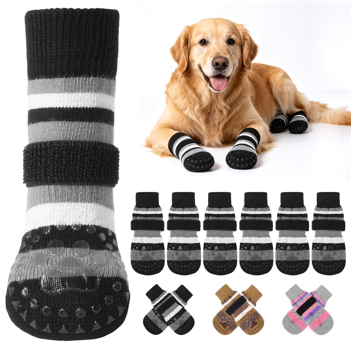 Anti Slip Dog Socks to Prevent Licking Paws and Slipping (Black / Small/Medium)