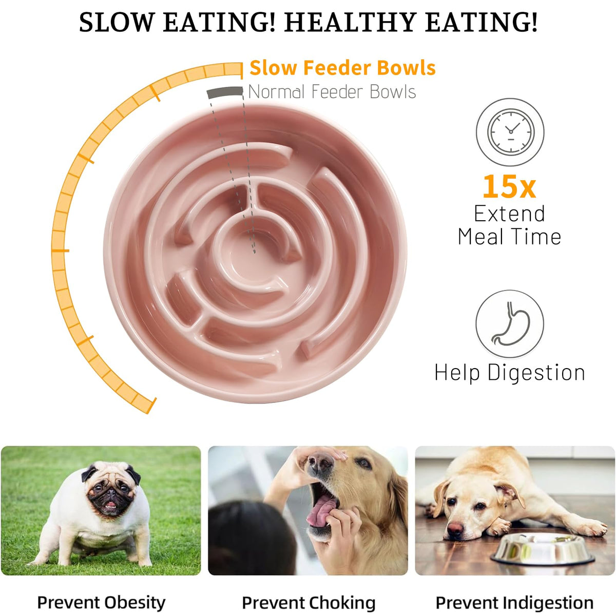 Ceramic Slow Feeder Dog Bowl (Pink)