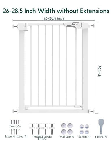 Bebelio 26 28.5" Narrow Baby Gate (White / 30" Tall, 26-28.5" Wide)