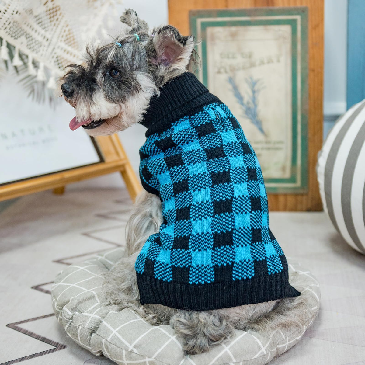 Dog Sweaters for Large Medium Small Dogs (S - Chest 16", Back 12" / Blue&Black)