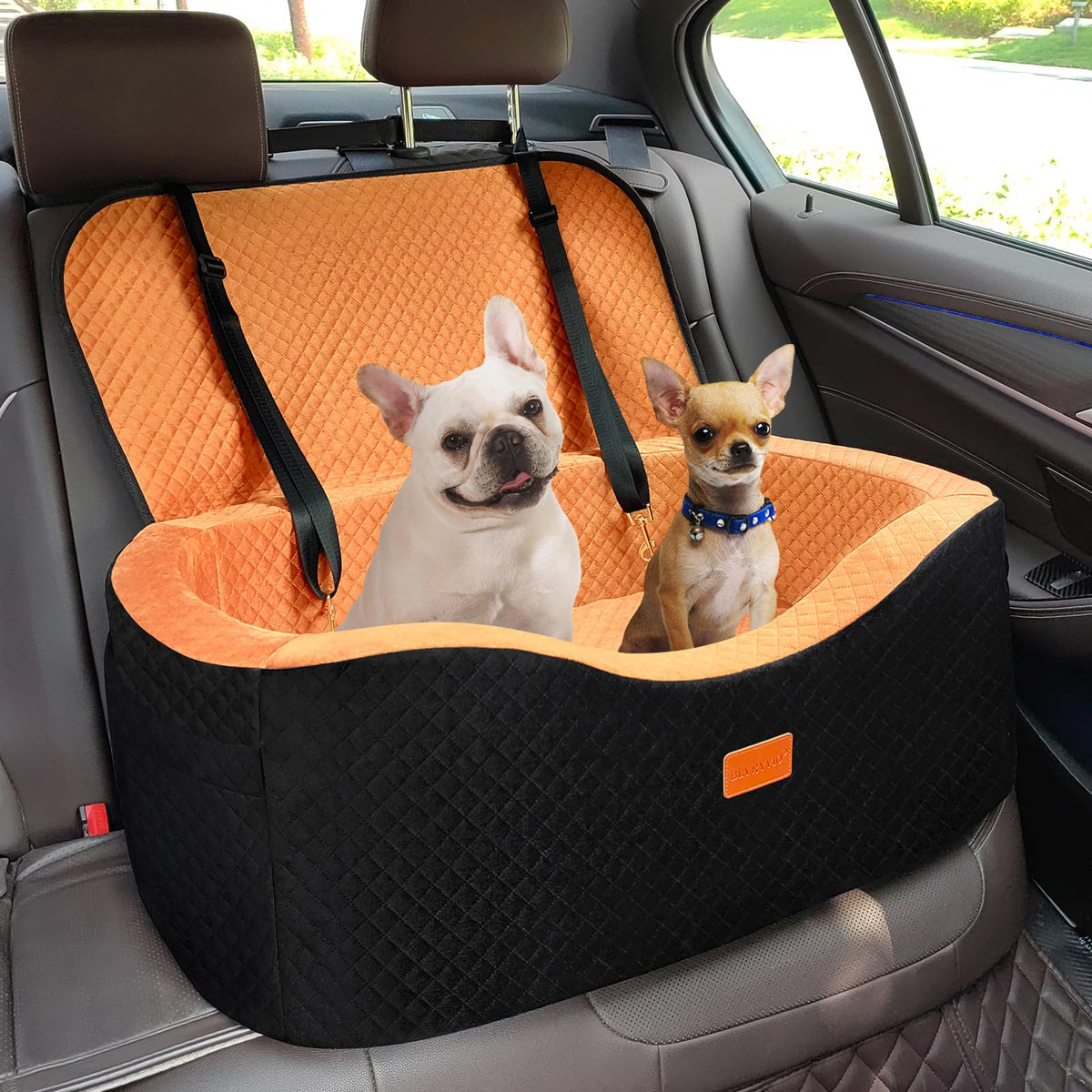 Large Dog Car Seat for Medium Sized Dogs Under 55lbs or 2 Smalls (Bright Orange / Large)