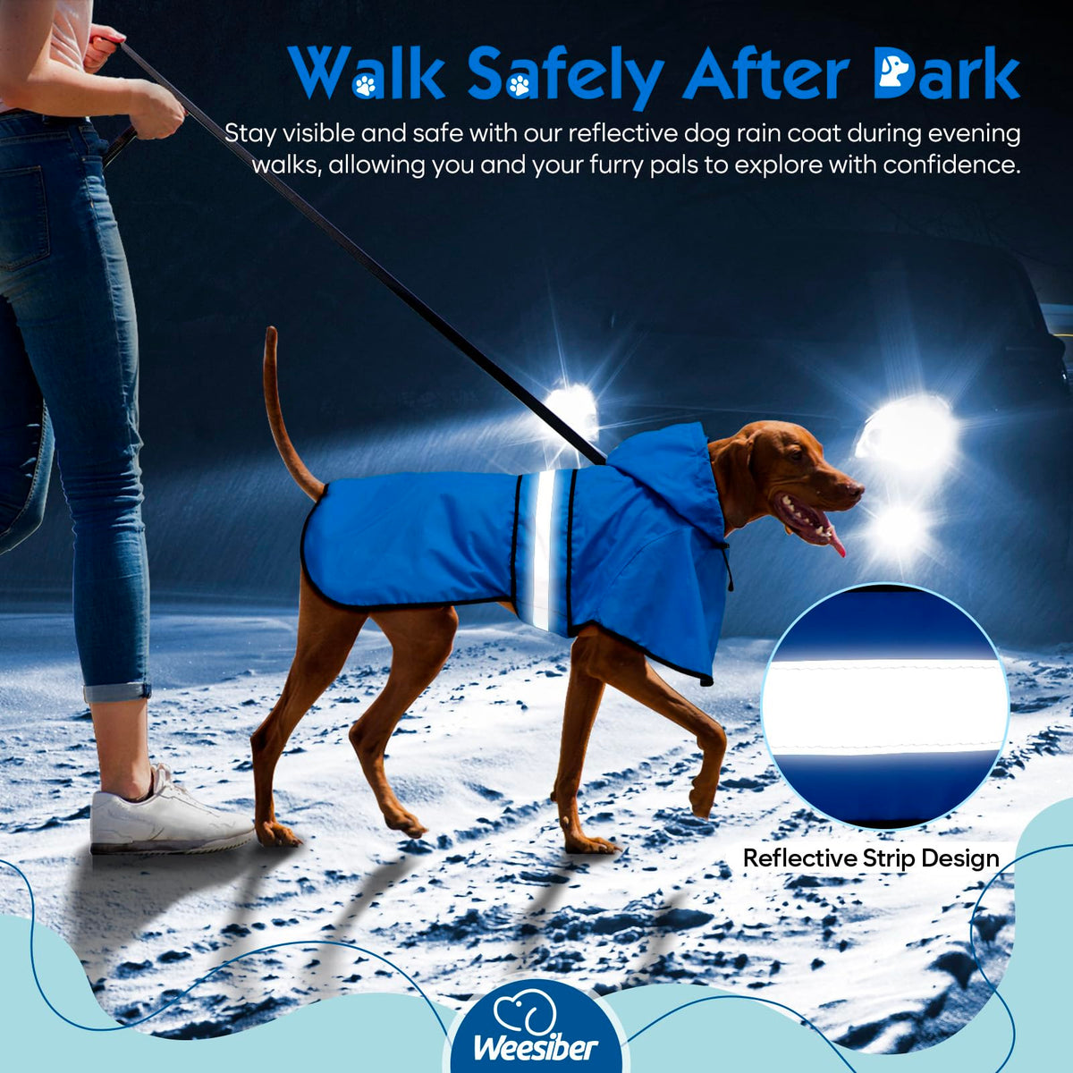 Dog Raincoat Adjustable Dog Rain Jacket Hooded Poncho Slicker (Large / Blue)