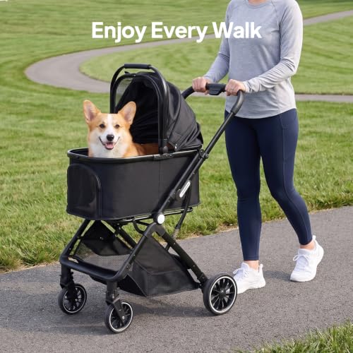 3-in-1 Dog Stroller for Small and Medium-Sized Dogs up to 33 lbs (Black)