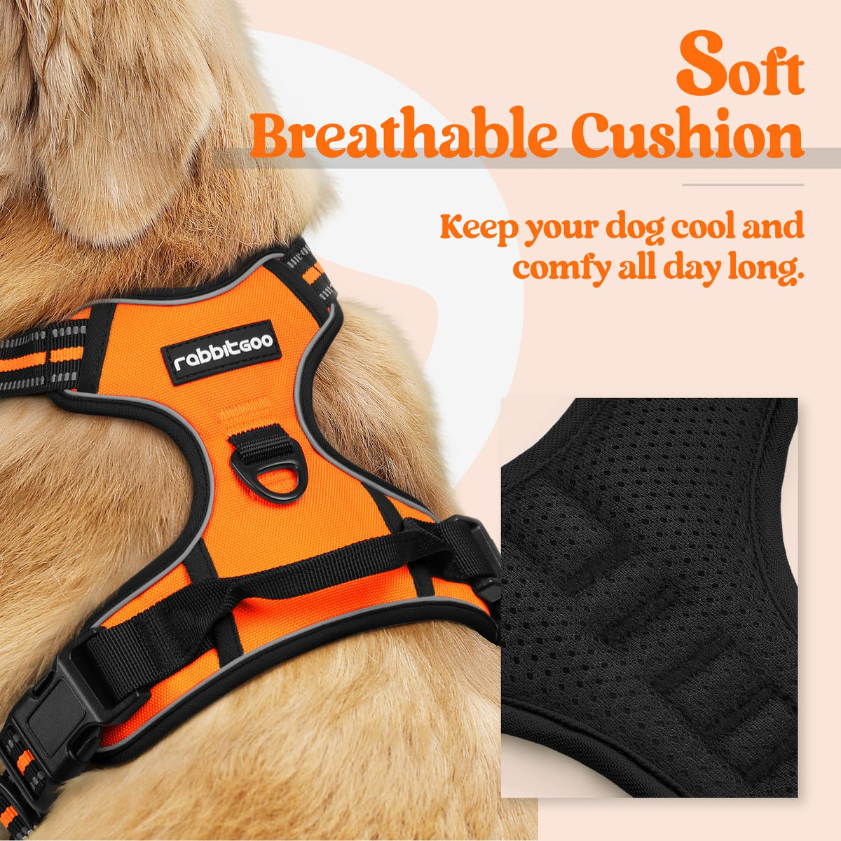 Dog Harness No Pull for Large Dogs with 2 Leash Clips (X-Large / Orange)