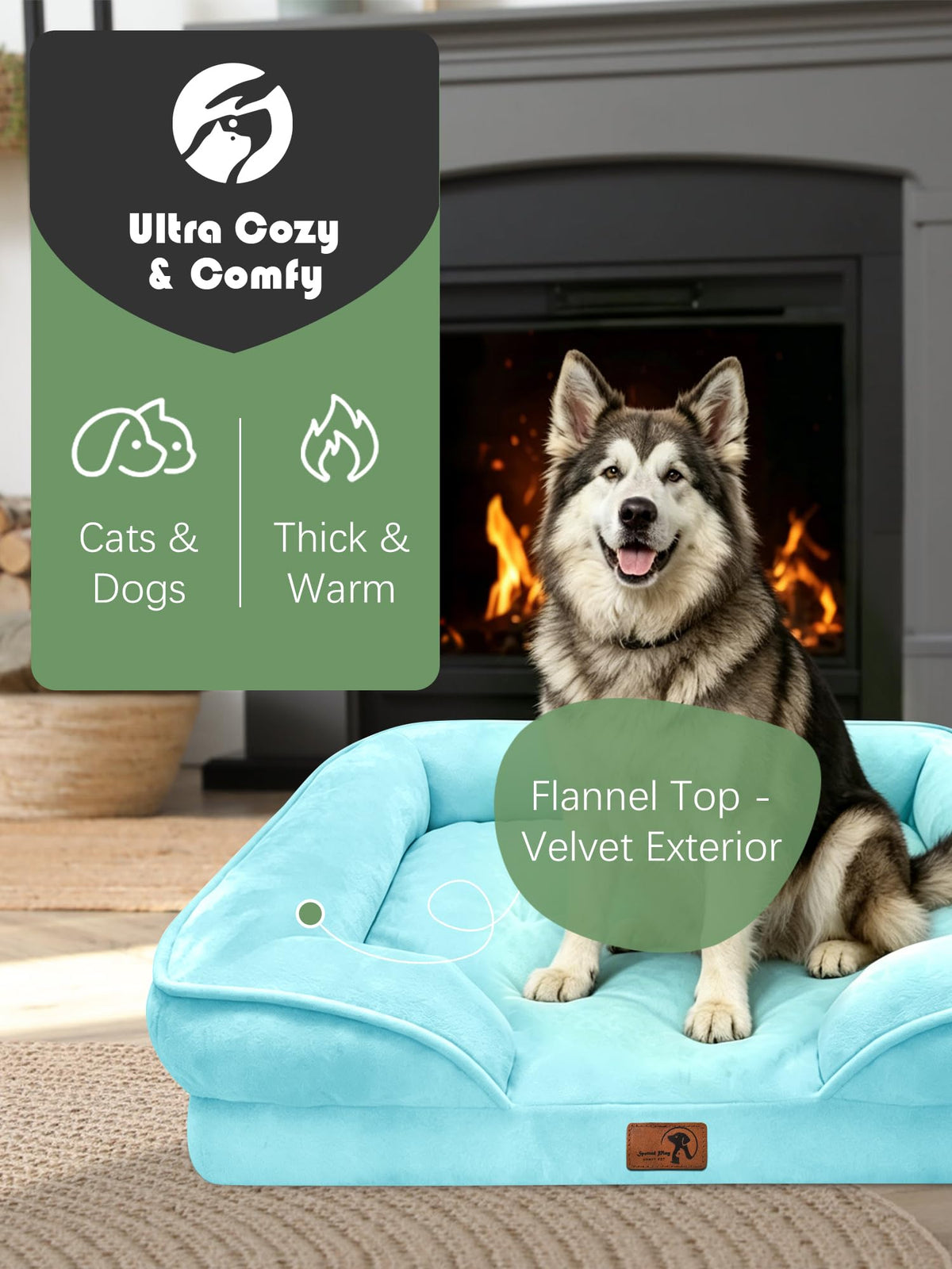 Orthopedic Dog Bed with Sides (48.0"L x 35.0"W x 8.0"Th / Ice Blue)