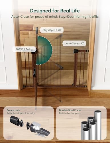 29 55" Extra Wide Baby Gate (Black Wood Pattern / 30" Tall, 29-55" Wide)