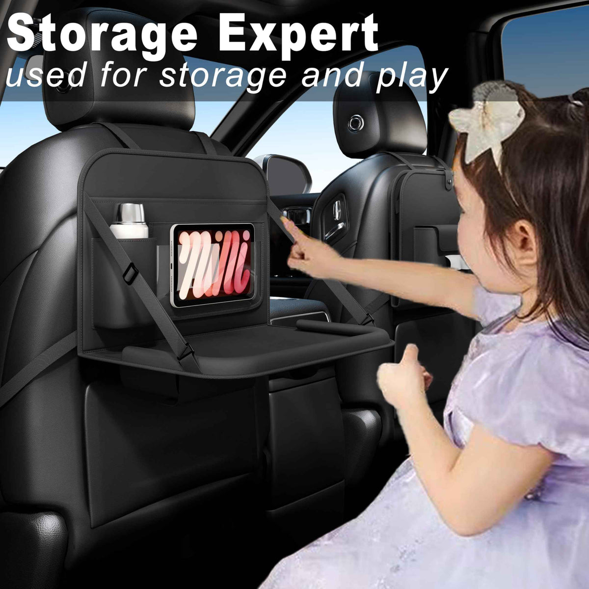 Backseat Car Organizer with Detachable Steering Wheel Tray 1 Pack (Black / 1PC)