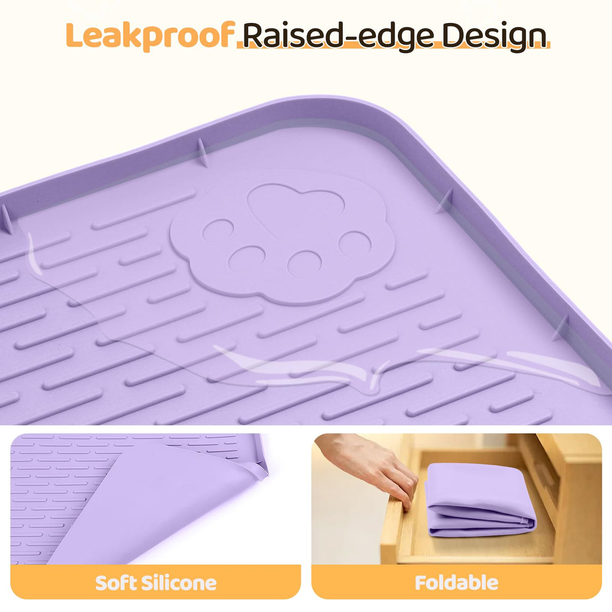 Dog Food Mat 34''x22'' Extra Large Dog Mat for Food and Water (34"L x 22"W / Purple)