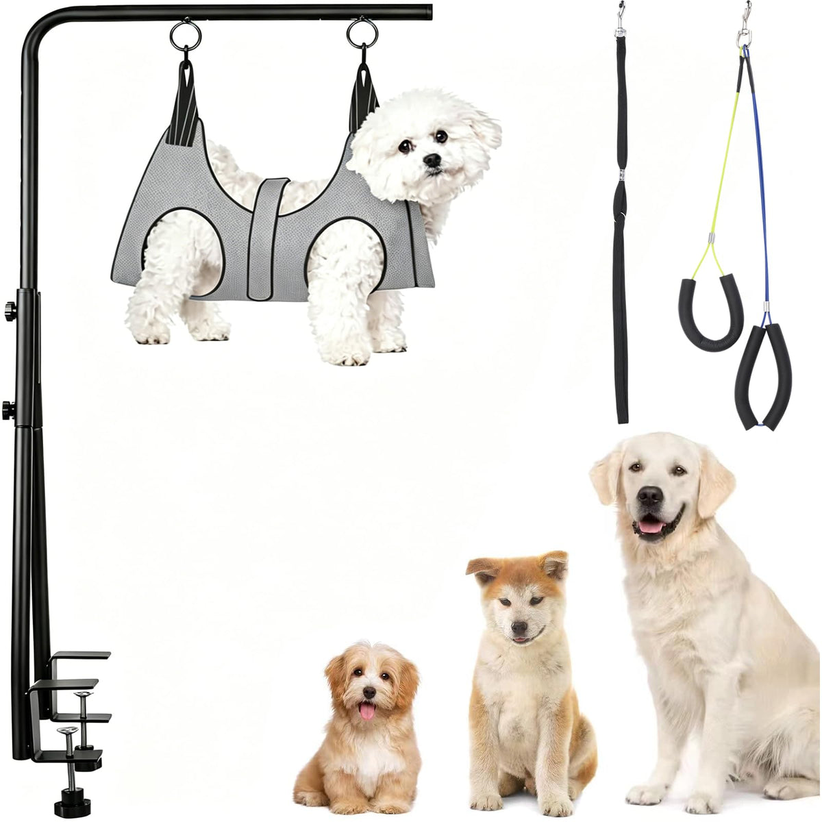 Adjustable Dog Grooming Arm with Dual Clamp (Grey / Large)