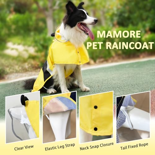 Dog Raincoat Waterproof Reflective Adjustable Hooded Dog Rain Coat with Leash Hole (Yellow Bee / XX-Large(55-79lb))