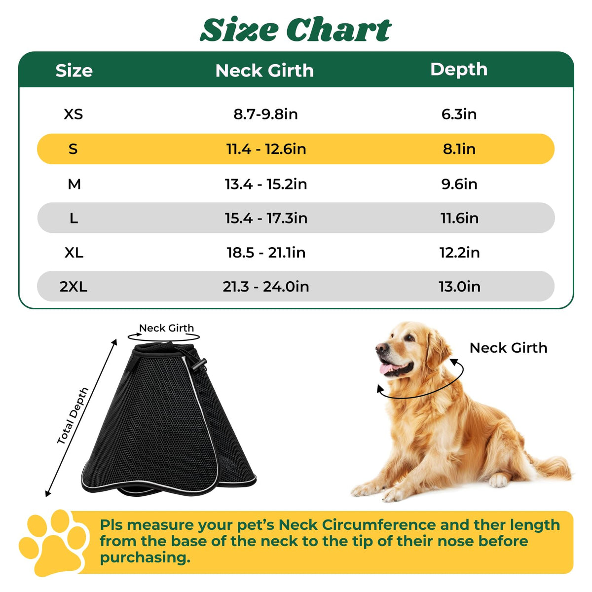Soft Dog Cone Collar (Black / S(Neck Girth: 11.4''-12.6''))