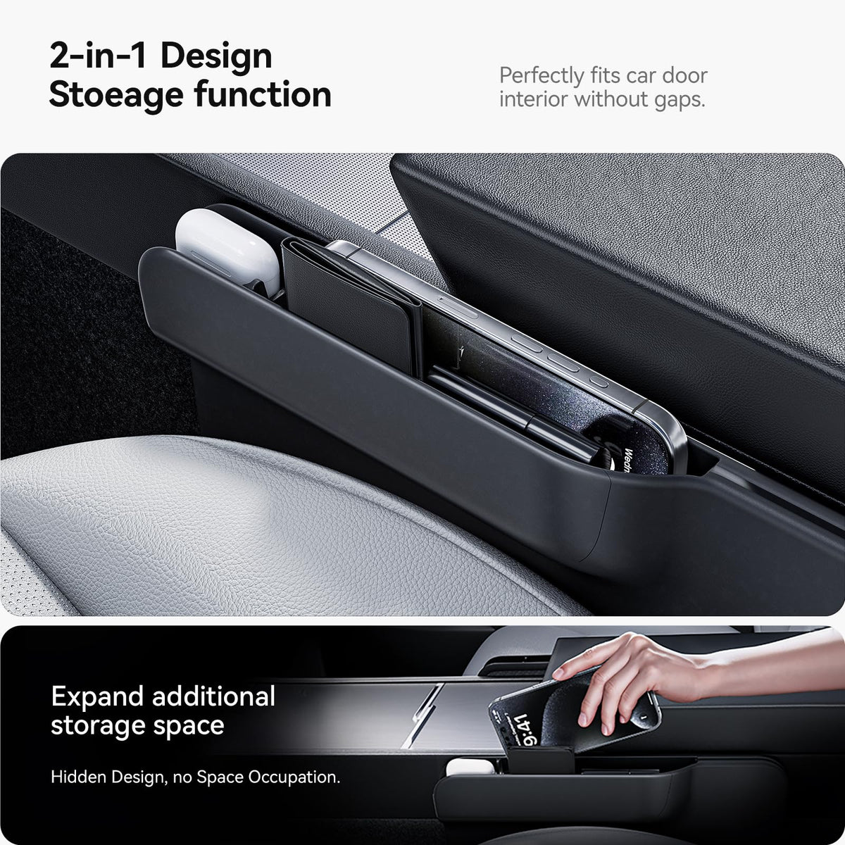 2-in-1 Car Steering Wheel Desk Tray & Car Seat Gap Filler Organizer – Foldable Carbon Fiber Look Table for Laptop, Eating, Writing – for Standard Round Steering Wheels (Orange)