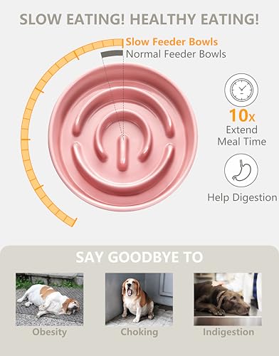 Ceramic Slow Feeder Dog Bowls (Pink / 6 Inches)