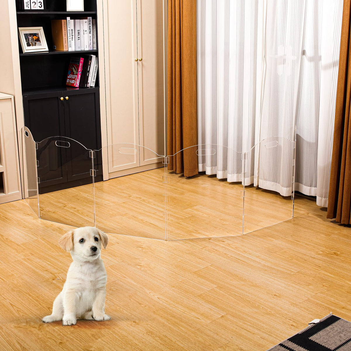 Extra Wide Clear Acrylic Freestanding Dog Gates for the House (6 Panel - 120''W x 24''H)