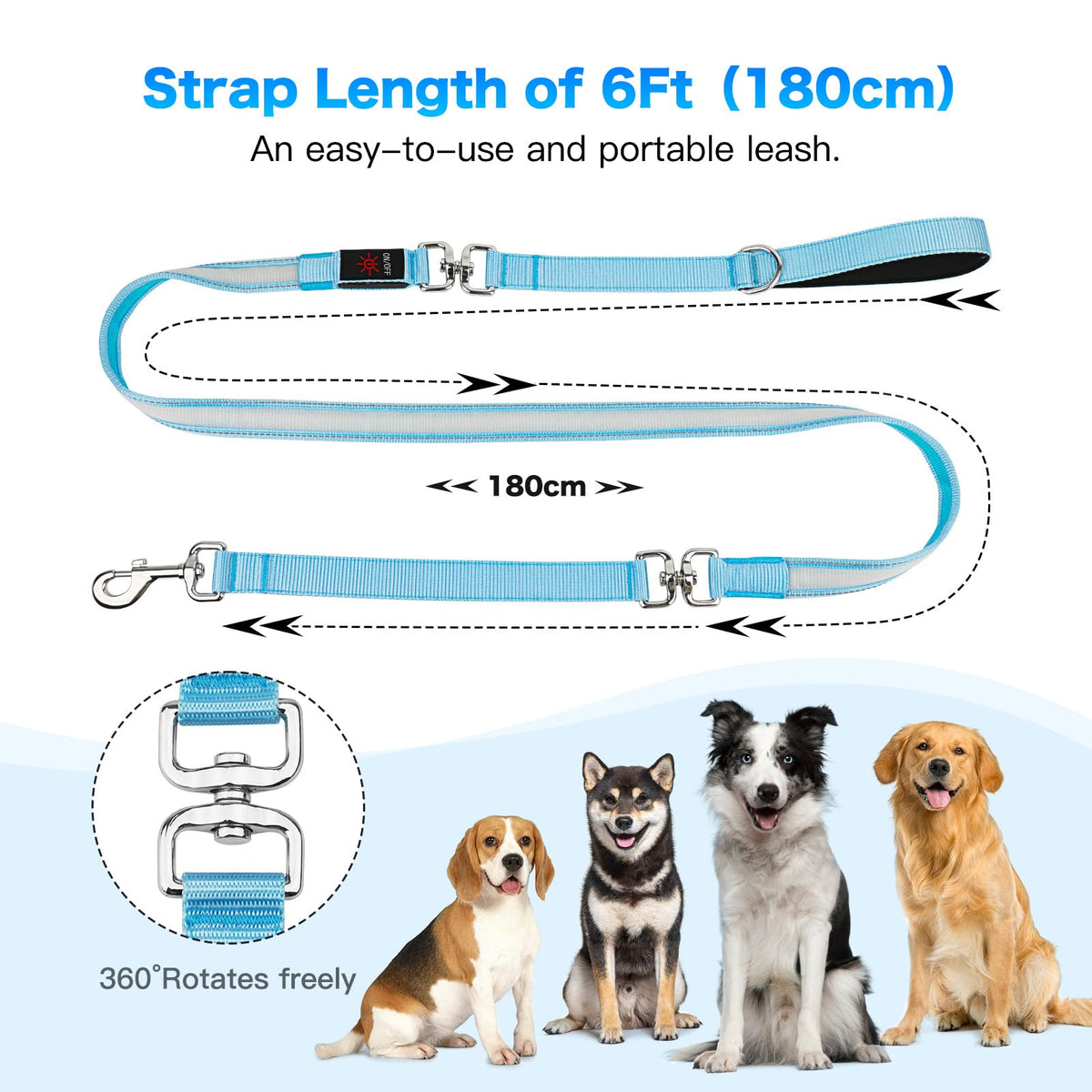 LED Light Up Dog Leash (Blue / 6Ft(Three-section))