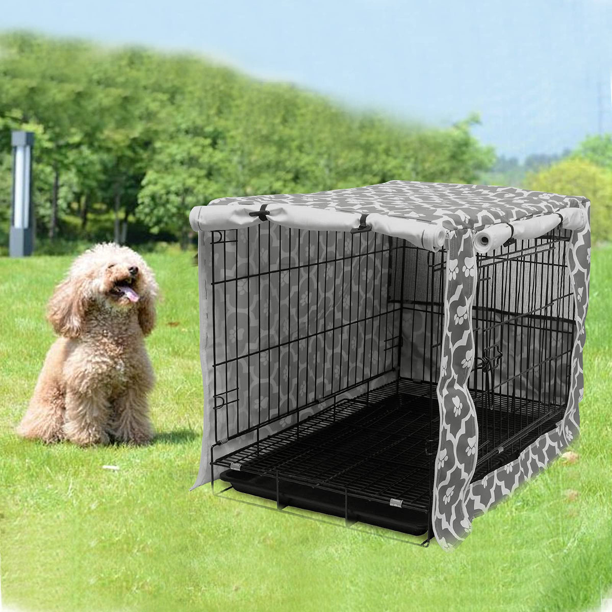 Dog Crate Cover Durable Polyester Pet Kennel Cover Universal Fit for Wire Dog Crate (36.0"L x 23.0"W x 25.0"H / Gray Soles)