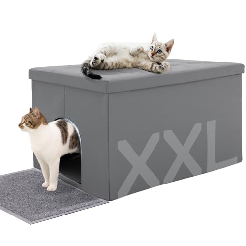 Cat Litter Box Enclosure Furniture Odor Control (XXL L35.4'' x W19.7'' x H19.7'' / Grey)