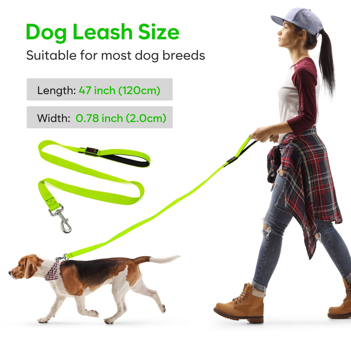 LED Light Up Dog Leash 3 Lighting Modes USB Rechargeable (Green-KX)