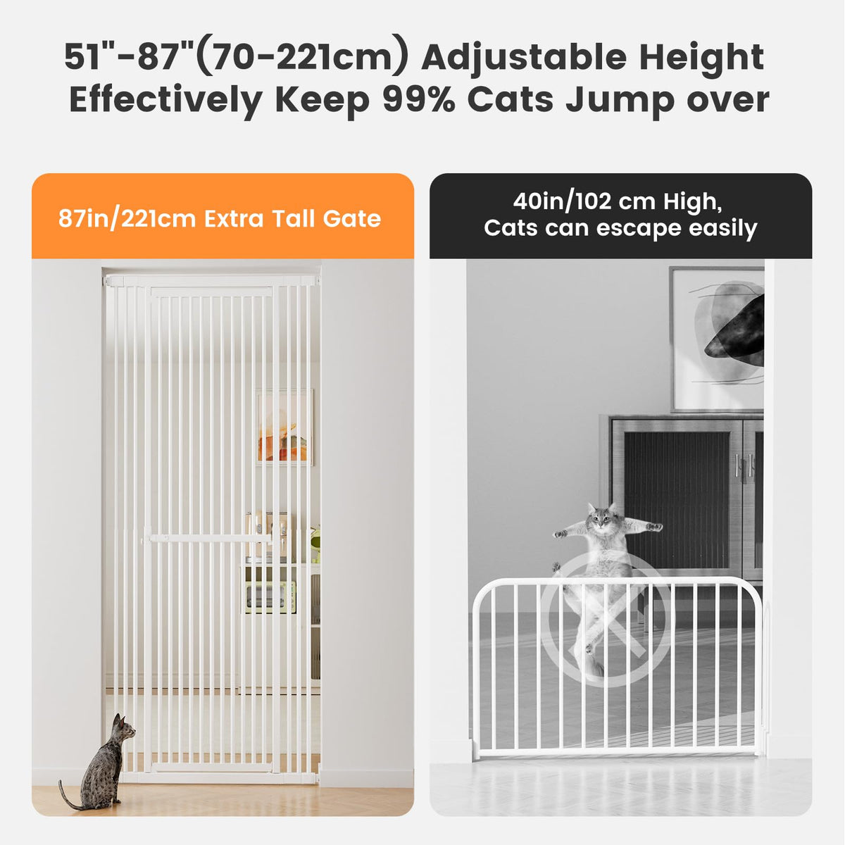 Extra Tall Cat Gate 51" (White / 51-87"/130-220cm)