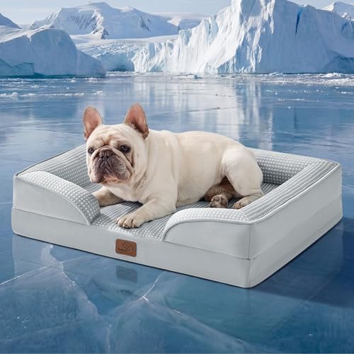 Cooling Dog Bed Medium Size Dog Washable Original Design (Cooling Grey / 28"l X 23"w X 6.5"th)