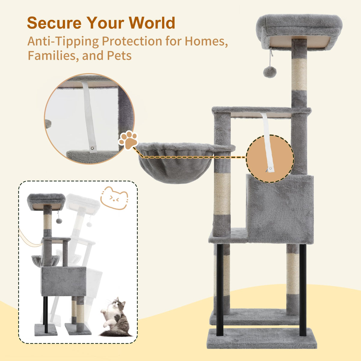 Cat Tree with Toy (Light Gray / 49.2 inch)