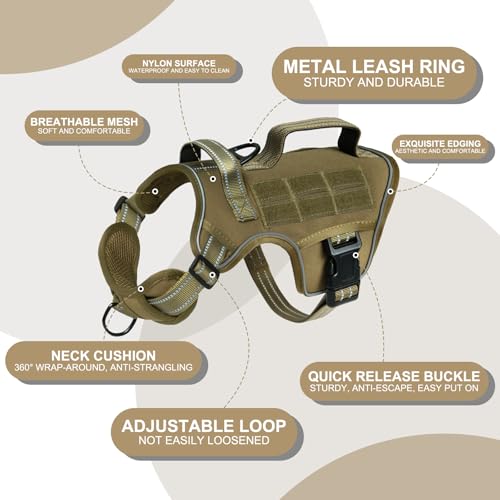 Dog Harness Tactical No Pull for Small Sized Dog with Handle (Khaki / S(Neck:16-22",Chest:20-28"),18-35 lbs)