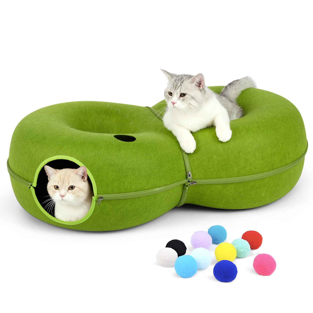 8 Shaped Large Cat Tunnel Bed for Indoor Cats (Green / Large (38 x 24 x 11 in))