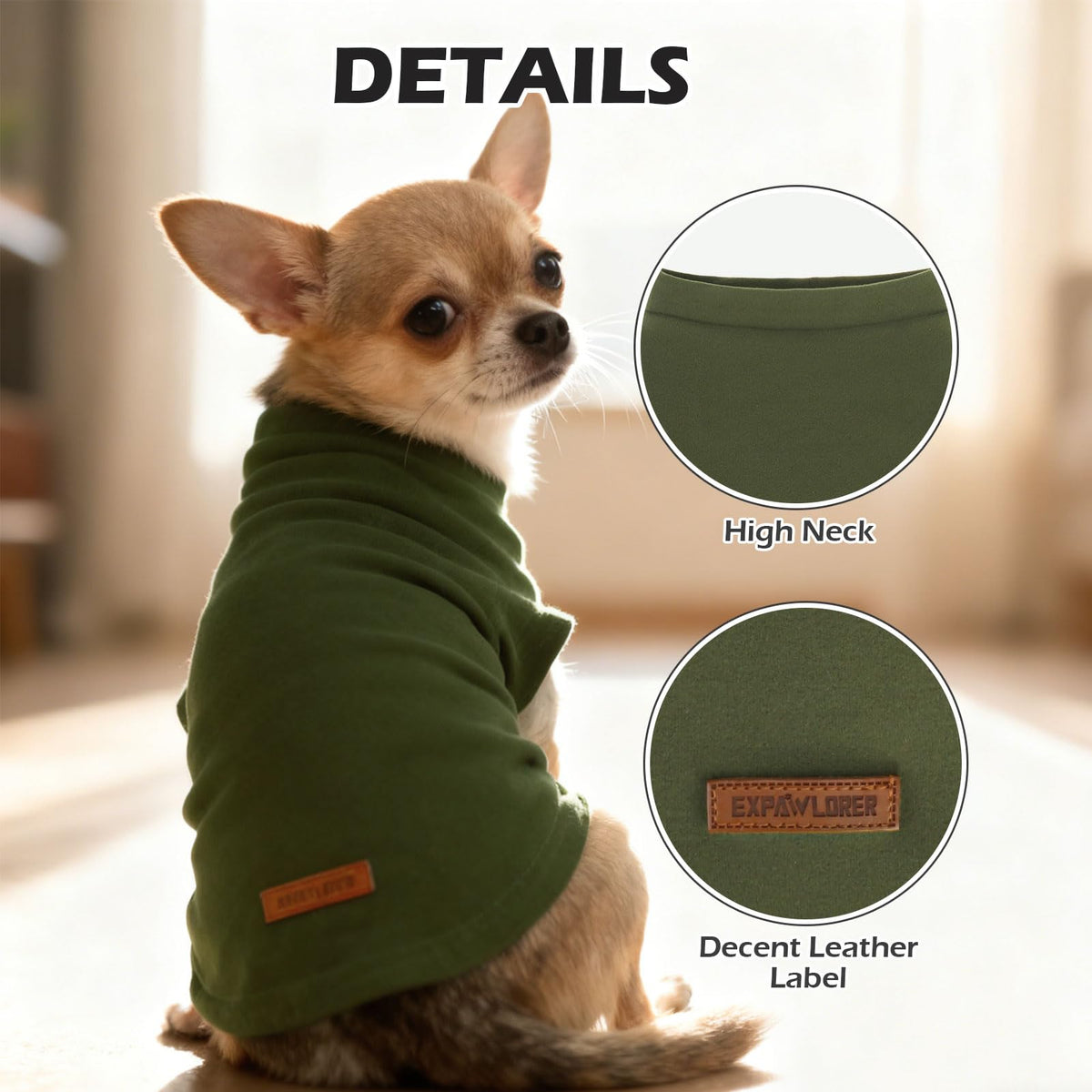 Cat Sweater Warm Fleece Pet Clothes for Cats Only (Army Green / Large)