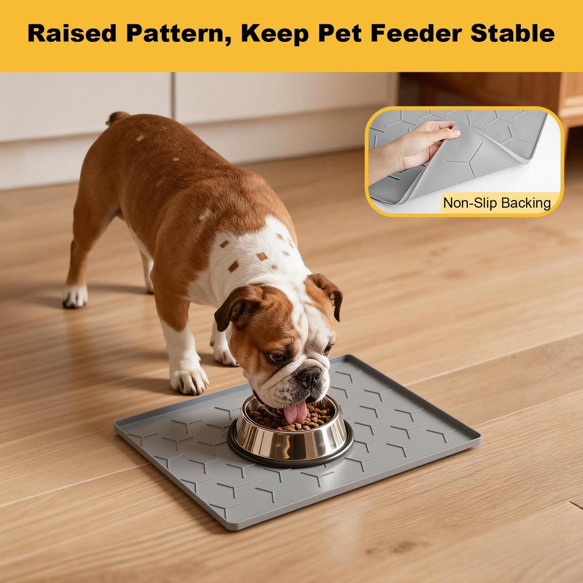 Silicone Dog Cat Food Bowl Mat (S-16''X12'' / Light Gray)