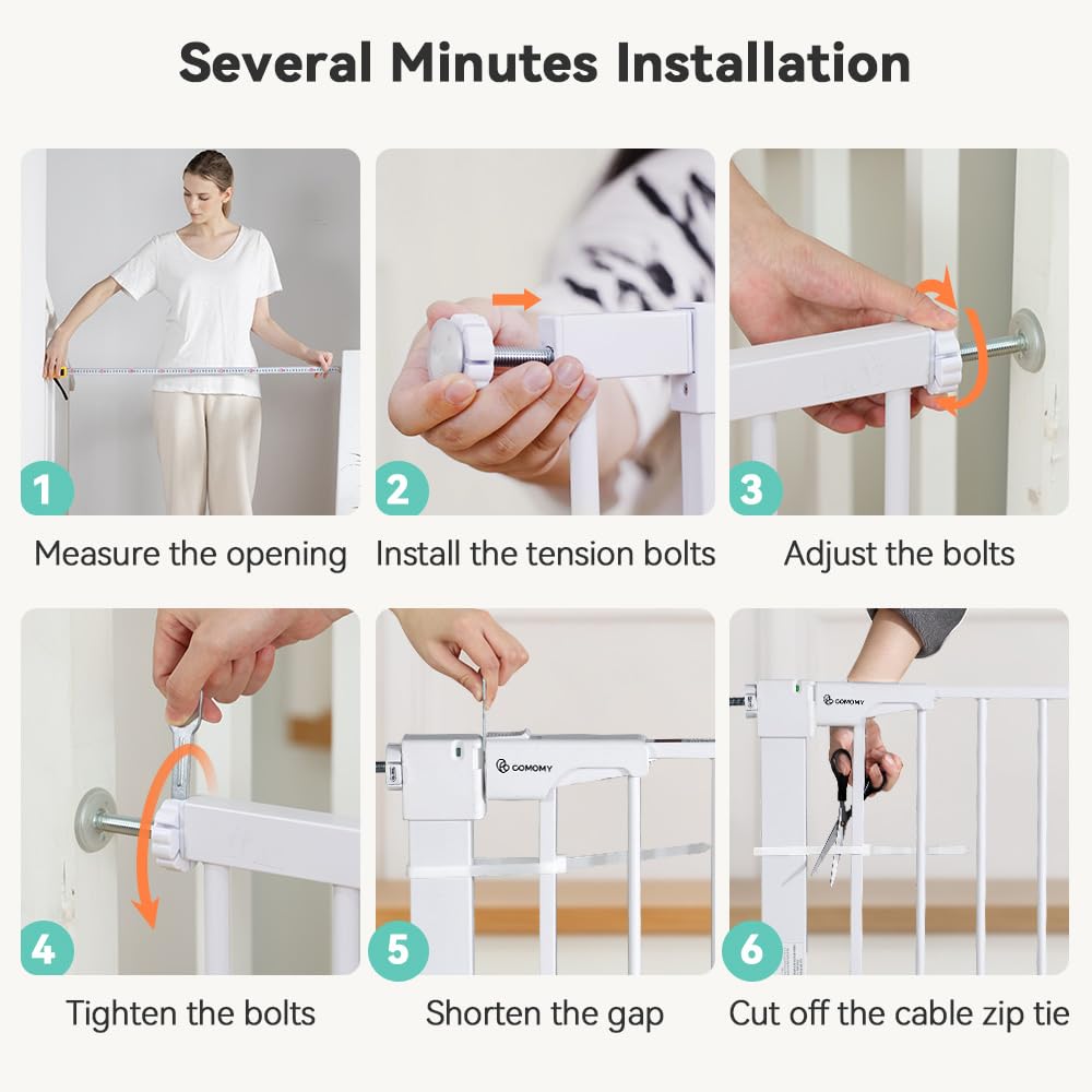 30" Tall Baby Gate for Stairs Doorways (30"Tall 43.3"Wide / White)