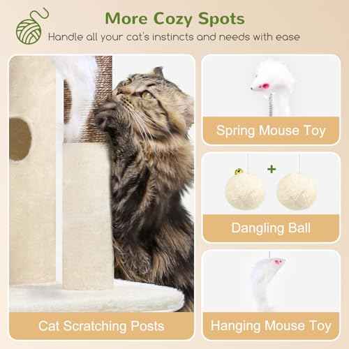 Cat Tree Tower for Indoor Cats Large Adult (Beige / XL)