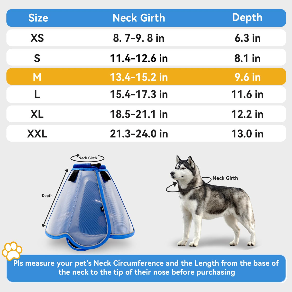Dog Cone Collar for Large Medium Dogs (M (Neck: 13.4-15.2") / Blue)