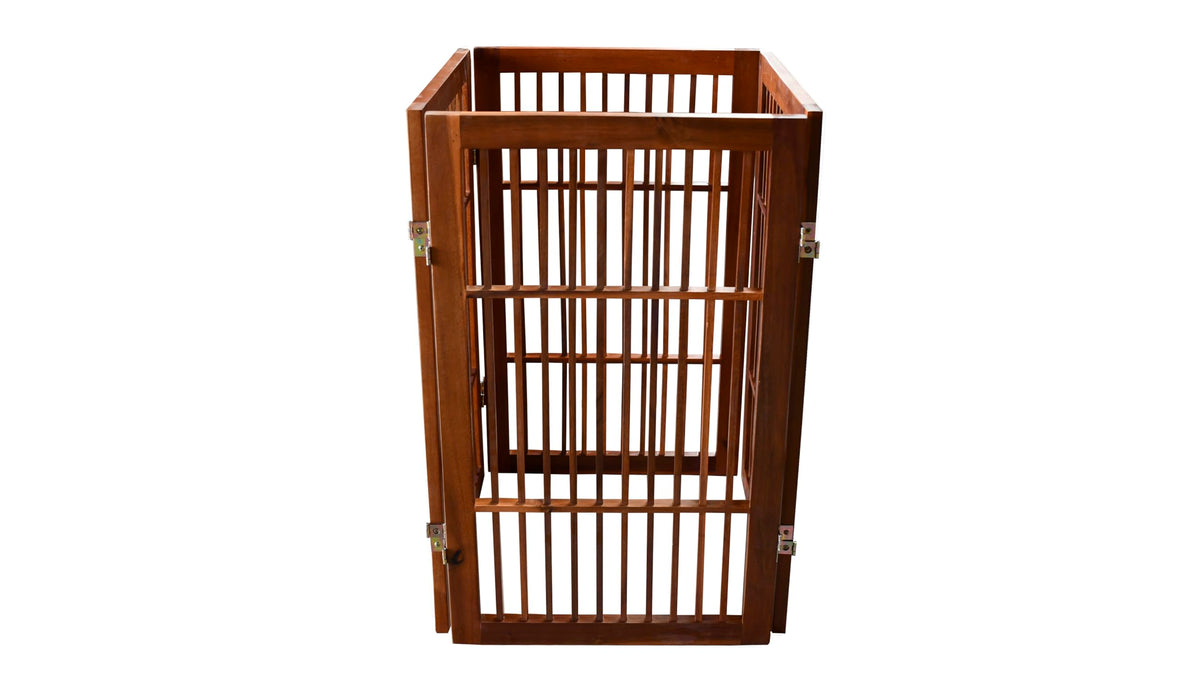 Pet Dog Gate Freestanding (4 Panel 30" Tall / Brown Pet Gate)