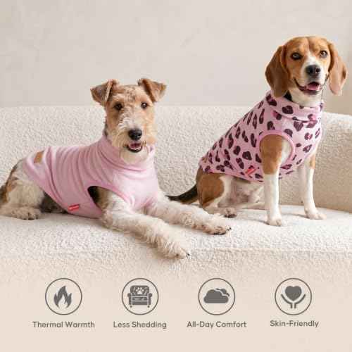 2Pack Dog Sweater for Medium Dogs Fleece Sweatshirt (X-Large (19-27lbs) / Pink Leopard)