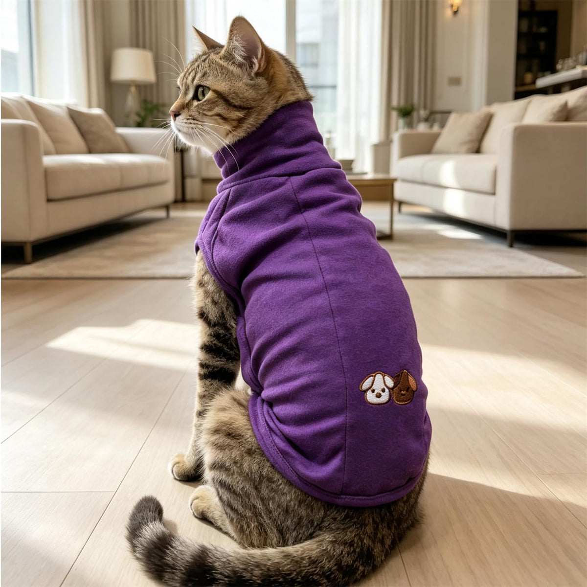 Turtleneck Dog Shirt Embroidery Soft Dog Sweatshirt Stretchy Striped Puppy Pullover (Pur SLS / X-Small)