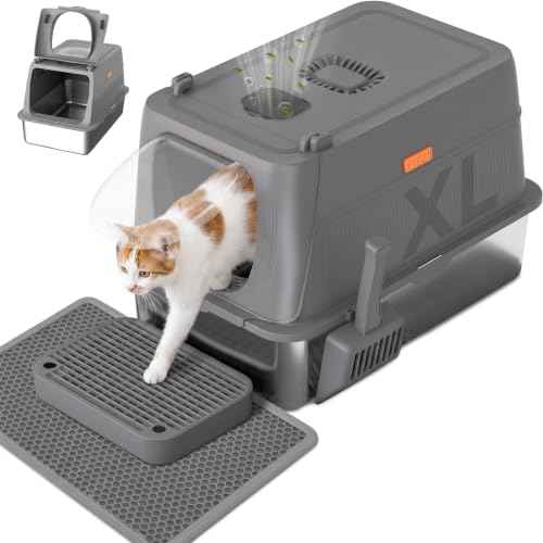XL Stainless Steel Cat Litter Box with Lid (Gray / 24" L × 16" W × 16" H)