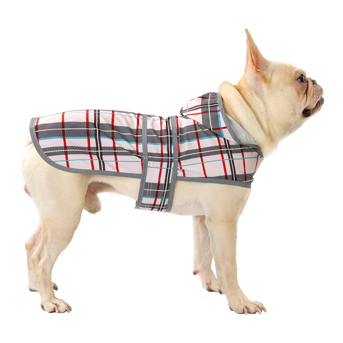 Dog Raincoat for Medium Dogs Waterproof Jacket Hooded Rain Coats with Reflective Strips Leash Hole & Poncho Adjustable Fit (Khaki Plaid / Medium)