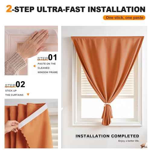 Self Adhesive Curtains (35"W x 59"L (Pack of 2) / Orange)