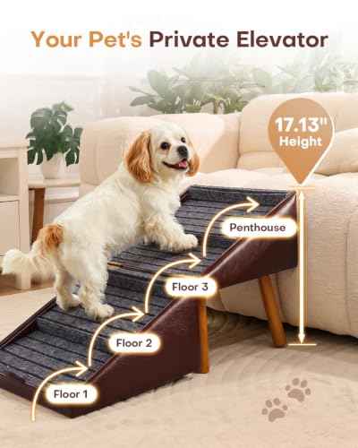 2 in 1 Foldable Ottoman Dog Ramp Faux Leather Dog Stairs (Oxblood Red / XL(17.13”H))