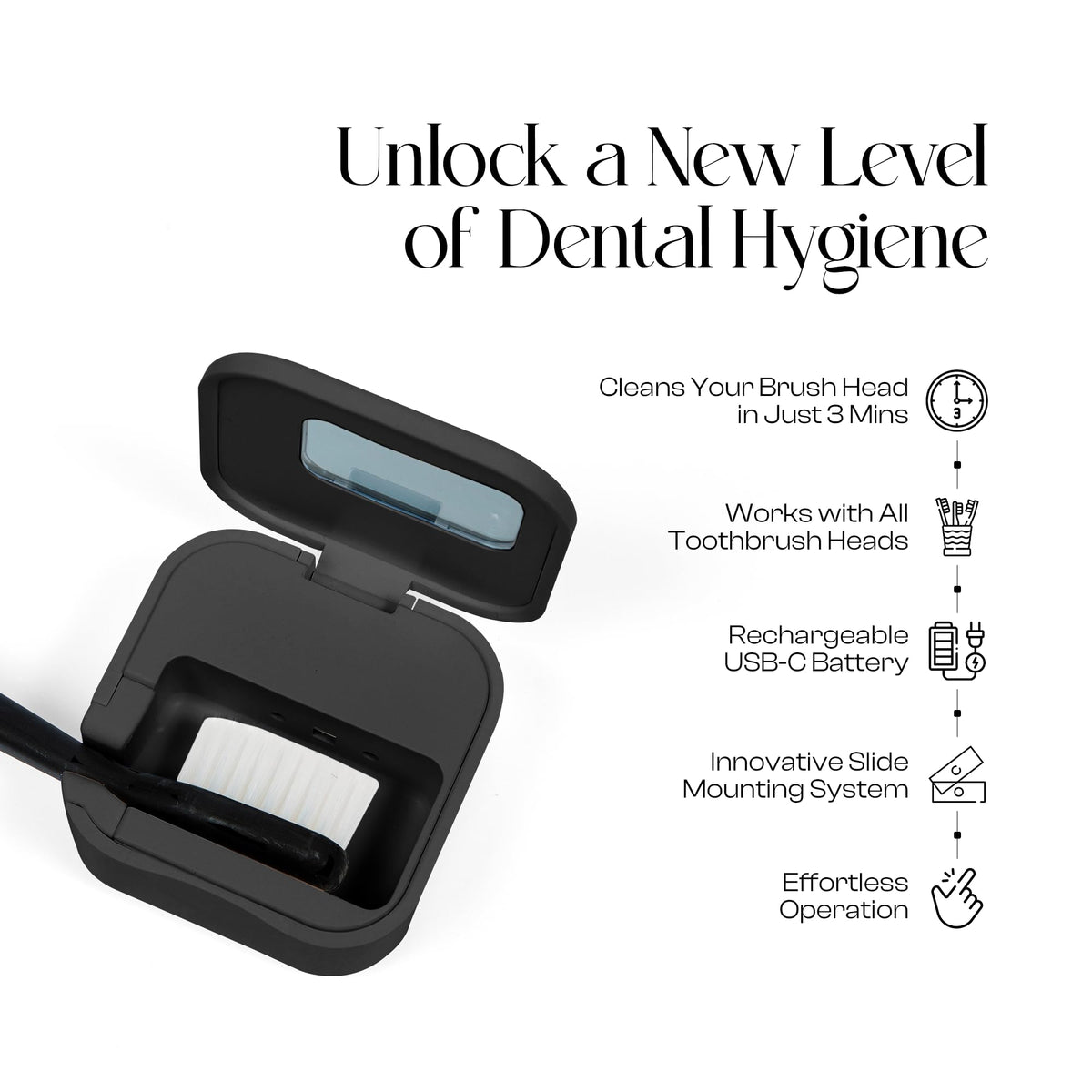 UV C Toothbrush Sanitizer and Holder (Midnight Black)