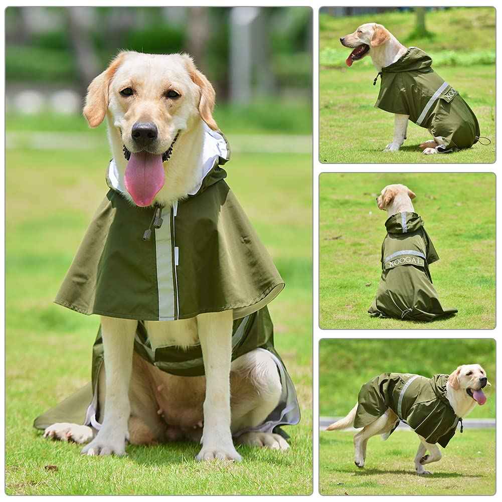 Dog Raincoat Waterproof Hooded (Green / 5XL-Fit for 77 to 99 pounds)