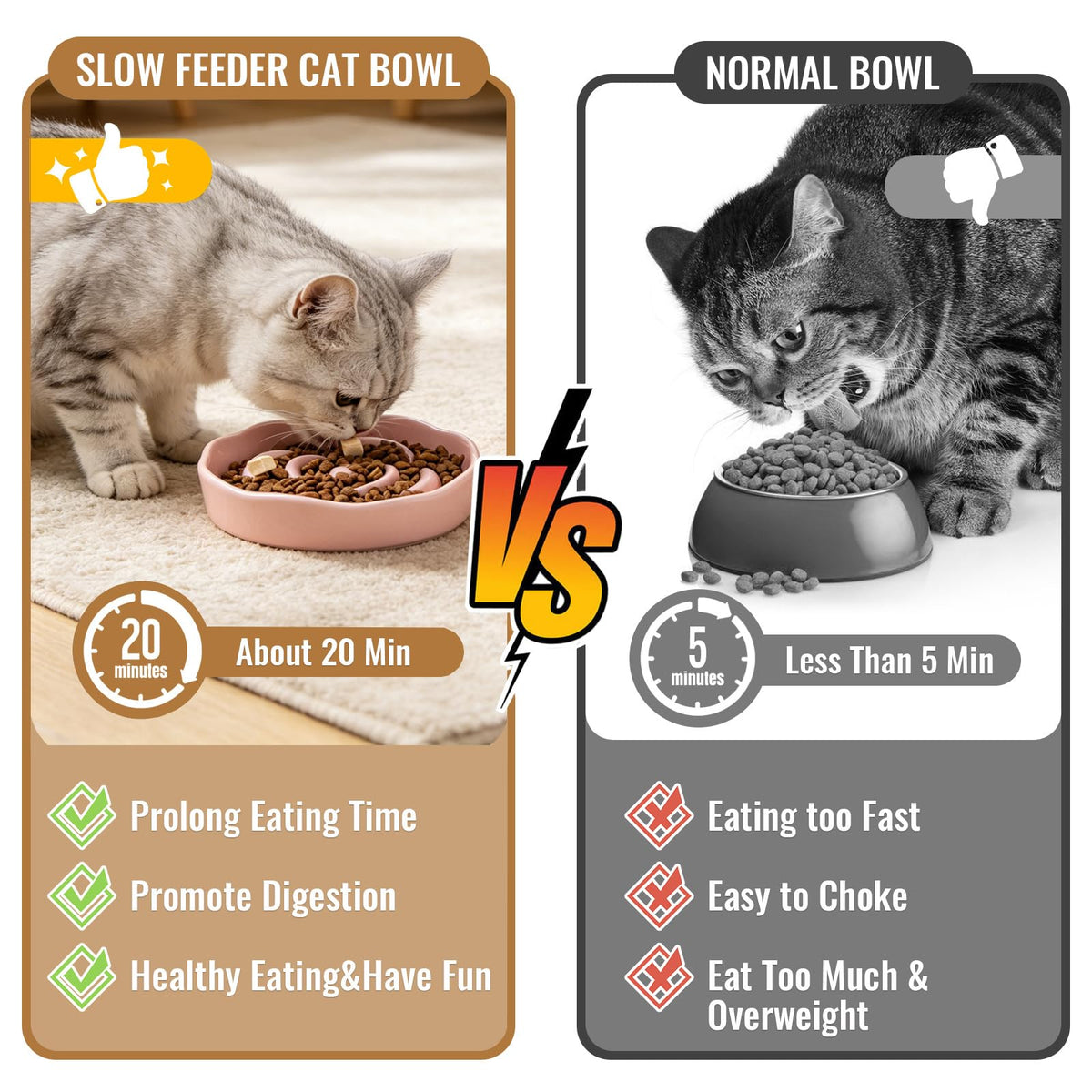 Slow Feeder Cat Bowl Set of 2 (Pink)