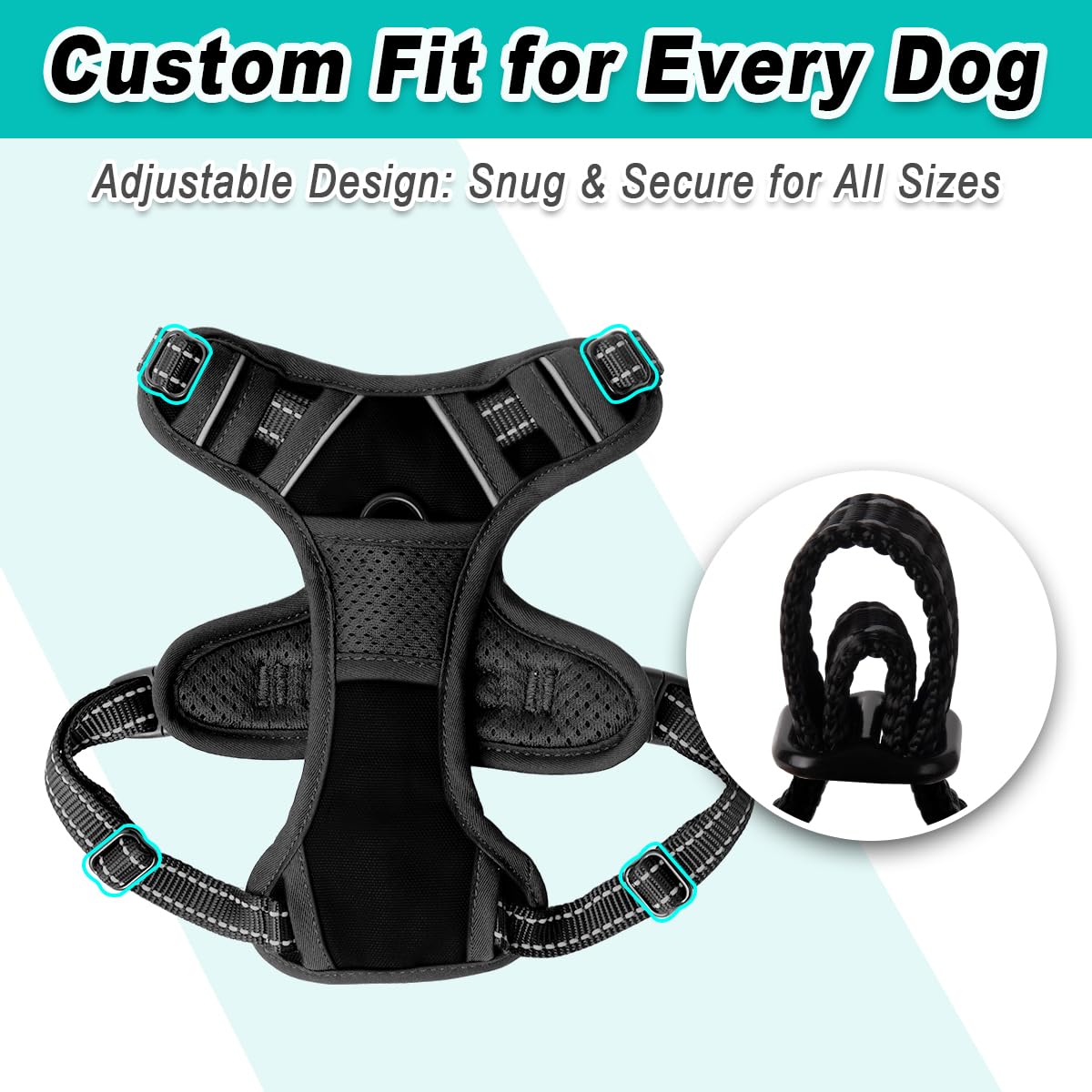 Dog Harness for Small Sized Dog No Pull 2 Leash Clips Dog Vest (Black / X-Small)
