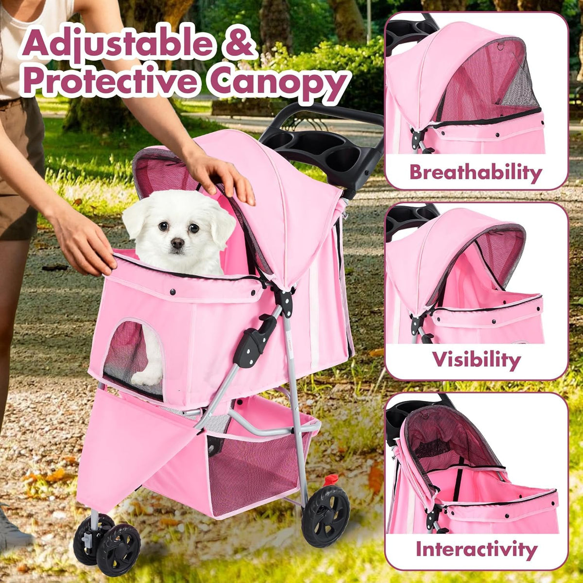 3 Wheels Pet Stroller (Pink)