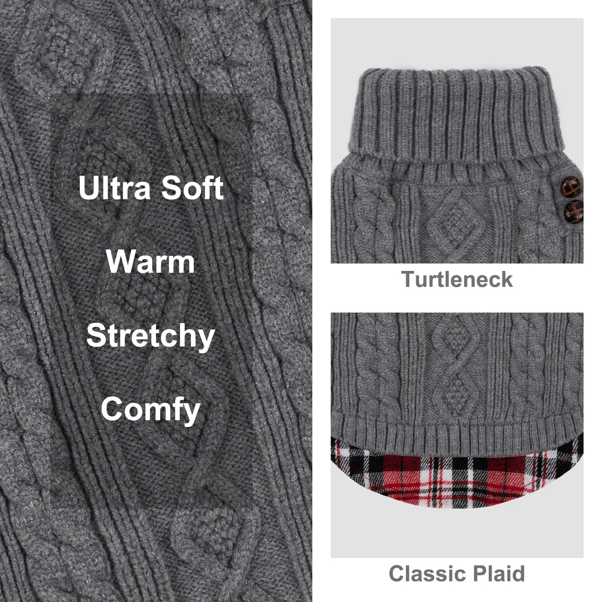 Dog Sweater for Small Dogs Turtleneck Thick Knit Pullover (Medium (7-13lbs) / 1# Grey)