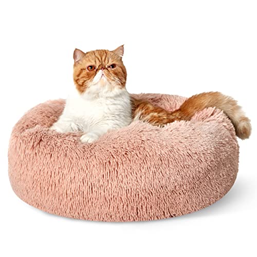 Calming Cat Beds Donut Round Washable Kitten Bed (20"L x 20"W x 6"Th / Pink)