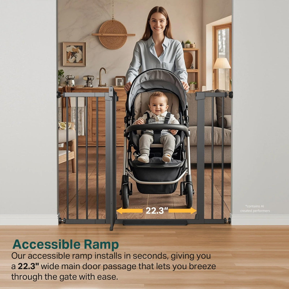 36" Extra Tall Baby Gate for Stairs (Black / 30-48"W x 36"H)