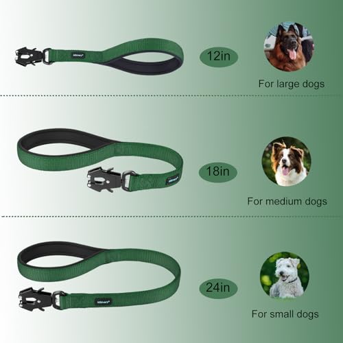 Short Dog Leash with Comfortable Padded Handle Heavy Duty Clip for Training Walks Outdoor Suitable for Medium Large Dogs (Dark Green / M:18 IN)