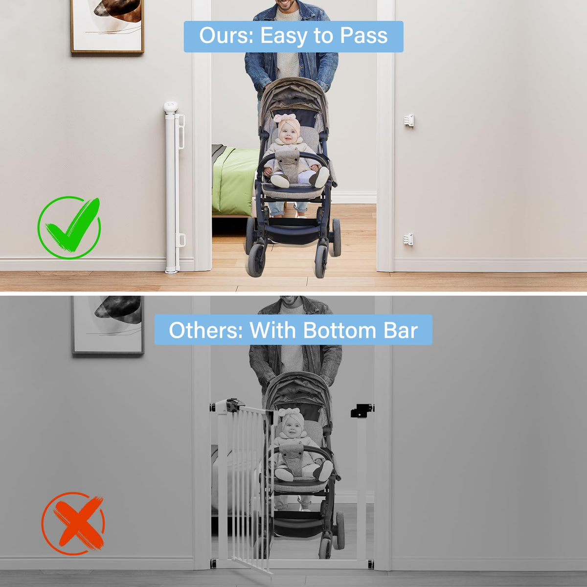 Retractable Baby & Dog Gate (B-white / 34" Tall x 54" Wide)