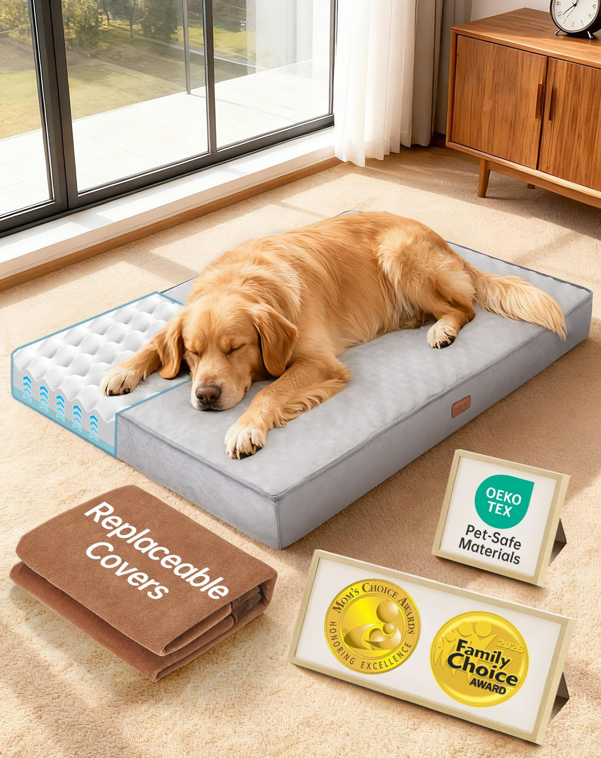 Orthopedic Large Dog Bed with Two Covers (41" x 28" x 4"(2 Covers) / 01-Gray)